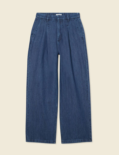 Jeans large à pinces denim brut femme