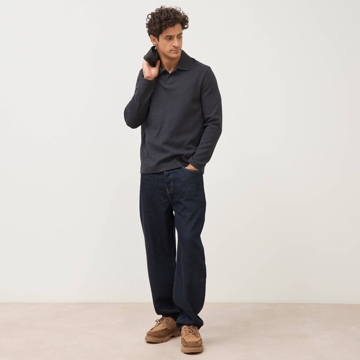 Polo manches longues noir homme