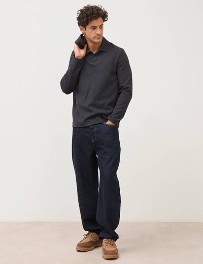 Polo manches longues noir homme