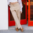 Pantalon large cropped taille haute beige femme