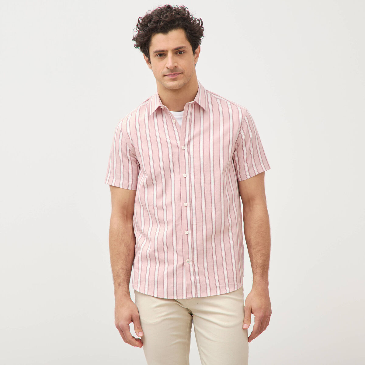 Chemise manches courtes rose pastel homme