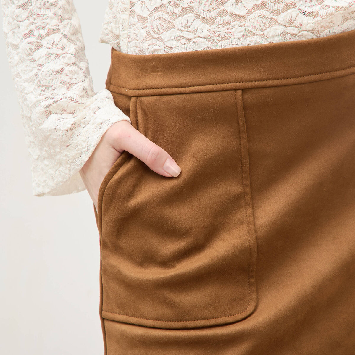 Mini-jupe doubl&eacute;e marron femme