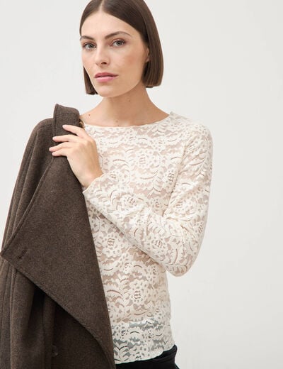 Blouse droite col bateau dentelle ivoire femme