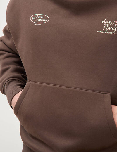Sweat ample &agrave; capuche manches longues marron fonc&eacute; homme