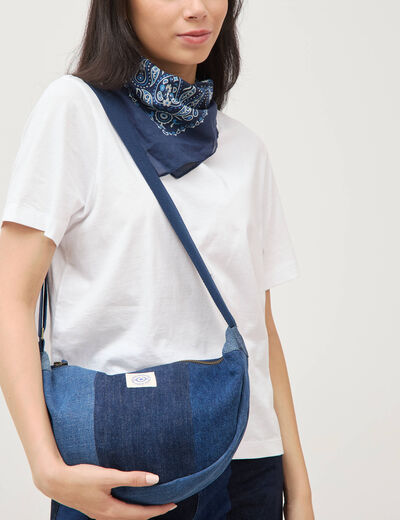 Sac bandouli&egrave;re en coton effet jeans denim brut femme