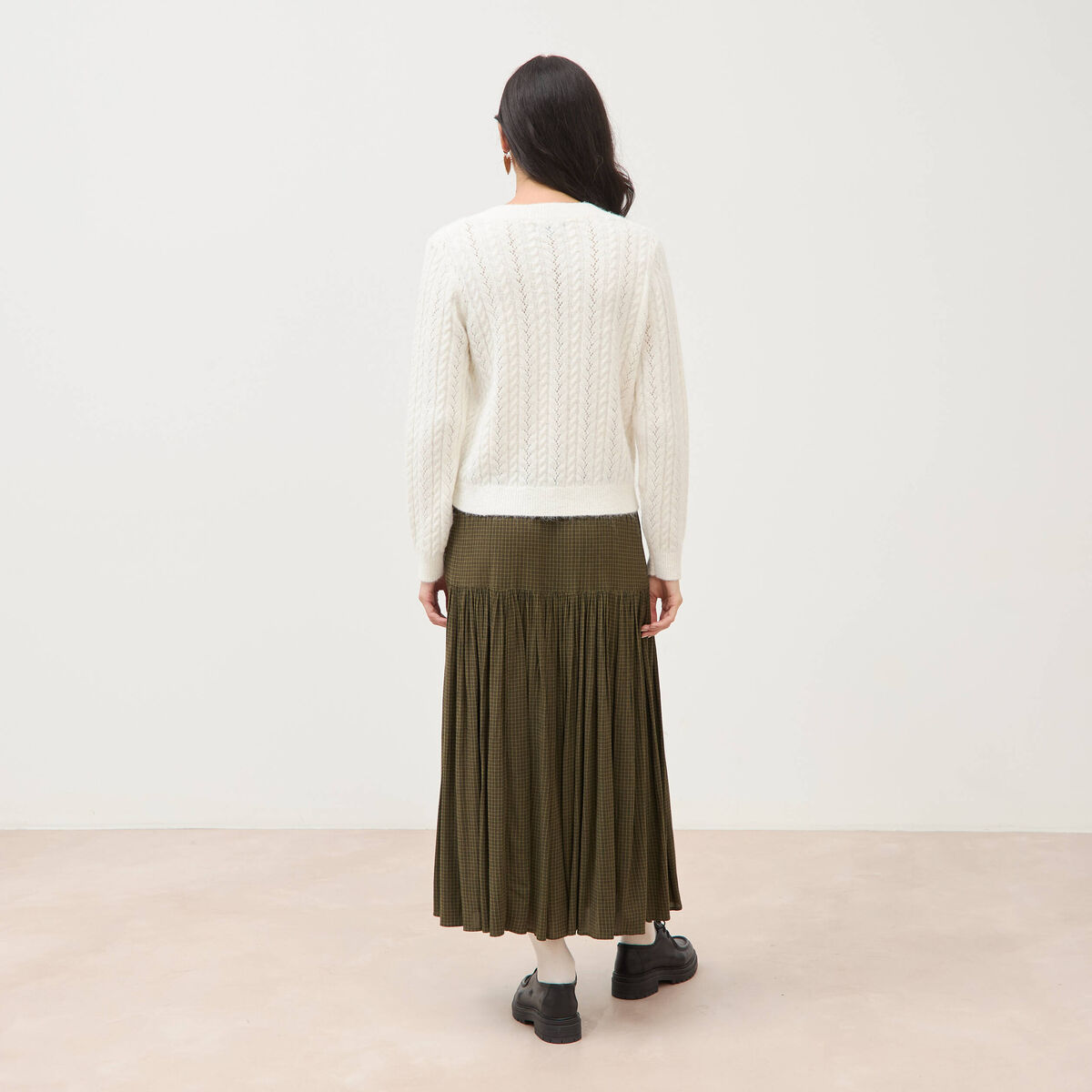 Pull droit col v manches longues ecru femme
