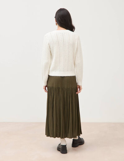 Pull droit col v manches longues ecru femme