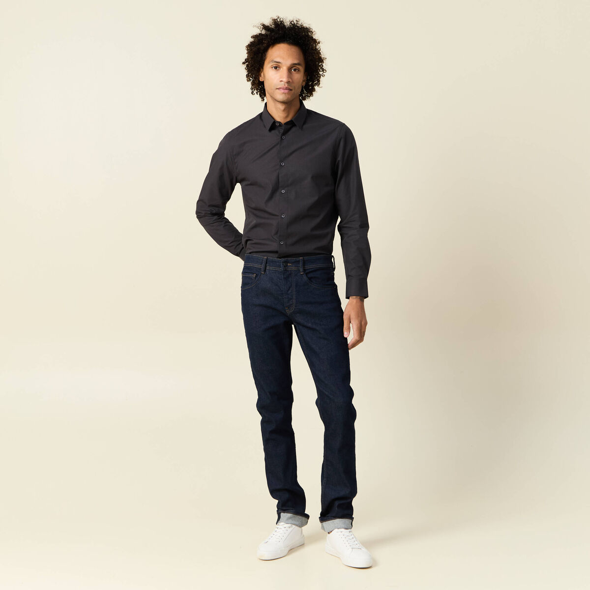 Chemise manches longues gris foncé homme