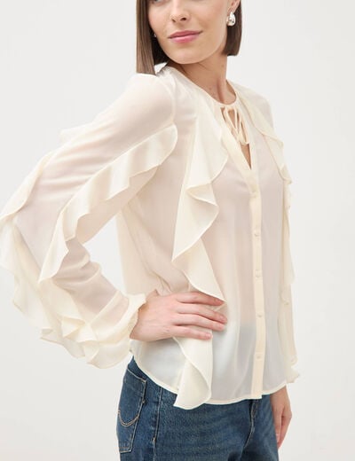 Chemise manches longues col rond ivoire femme