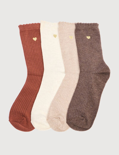 Lot de 4 paires de chaussettes marron fonc&eacute; femme
