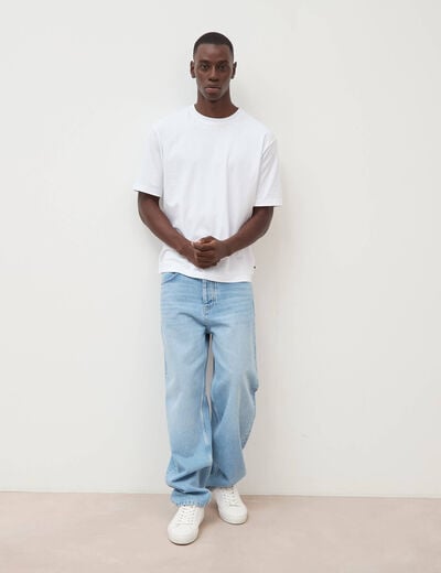 Jeans large longueur 32 en coton denim bleach homme