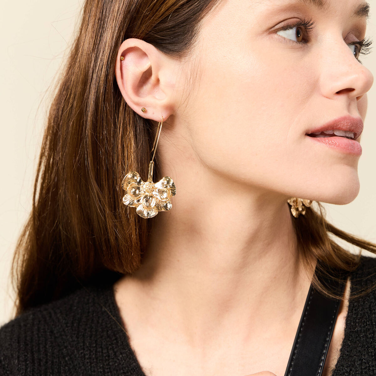 Boucles d'oreilles pendantes couleur or femme