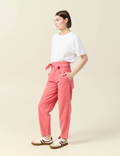 Pantalon slouchy taille haute en coton rose femme