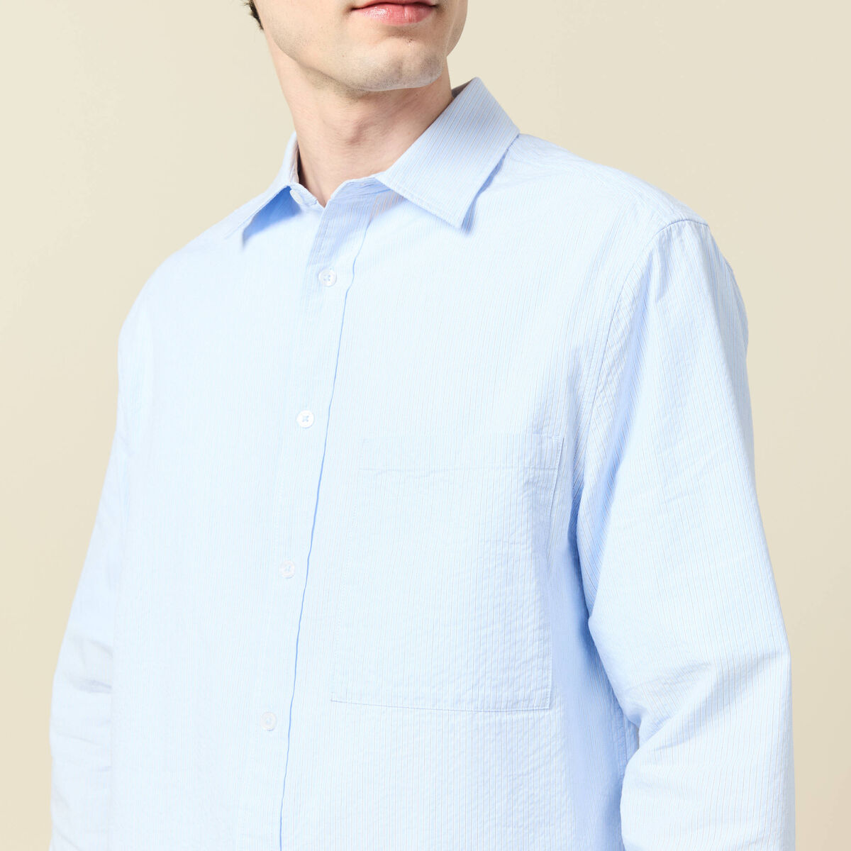 Chemise en coton manches longues bleu ciel homme