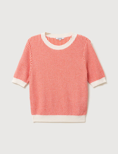 Pull droit court manches courtes orange fonc&eacute; femme