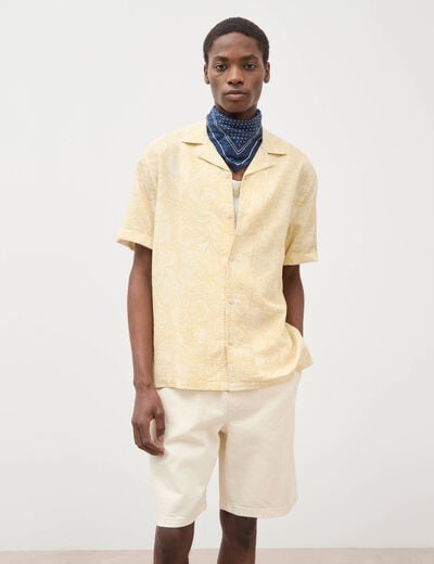 Chemise print&eacute;e manches courtes jaune paille homme