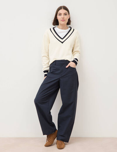 Pantalon coupe regular bleu marine femme