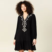 Robe évasée broderie noir femme