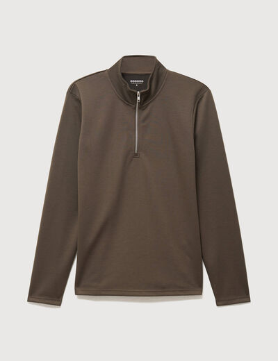 Sweat droit col montant manches longues taupe homme