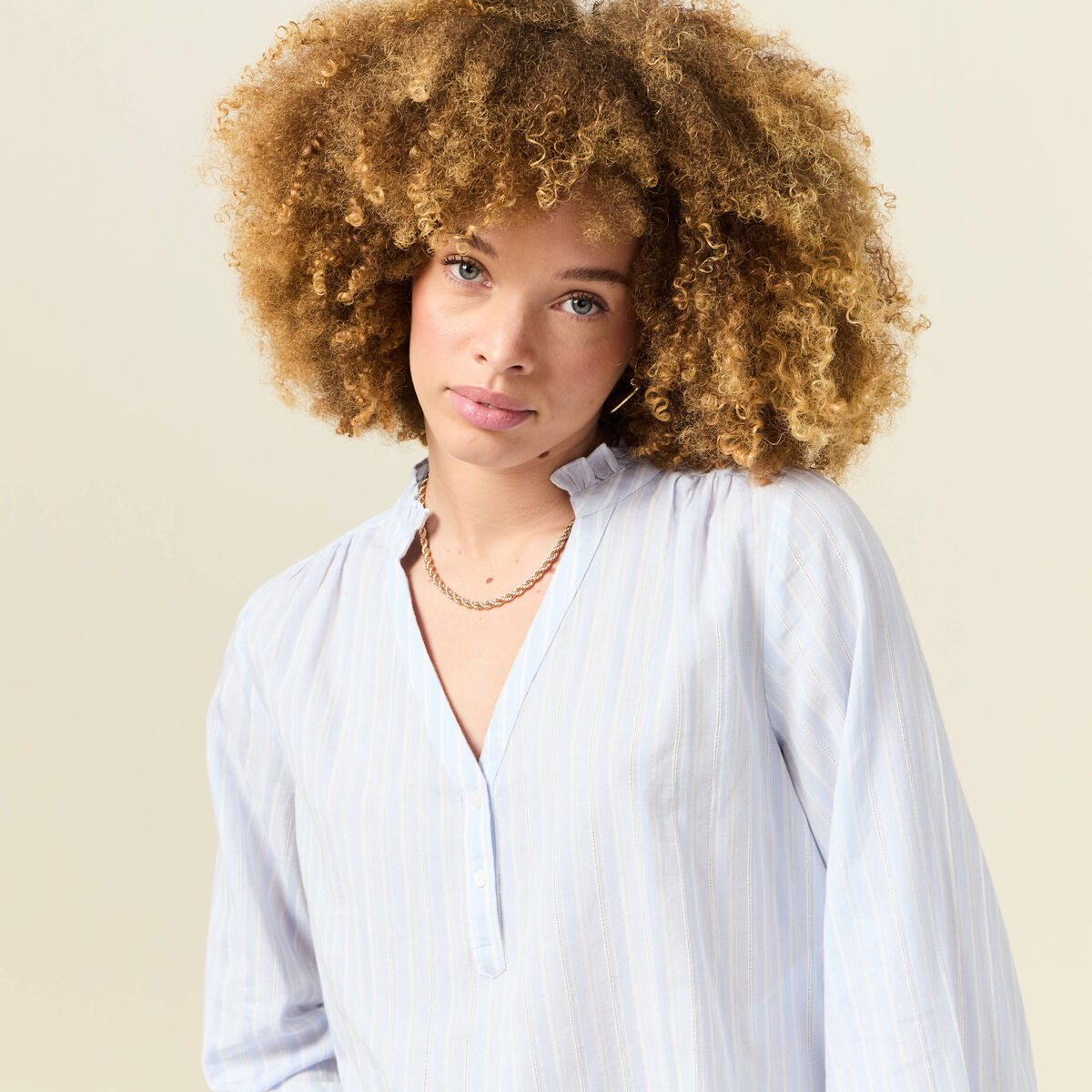 Blouse manches longues bleu ciel femme