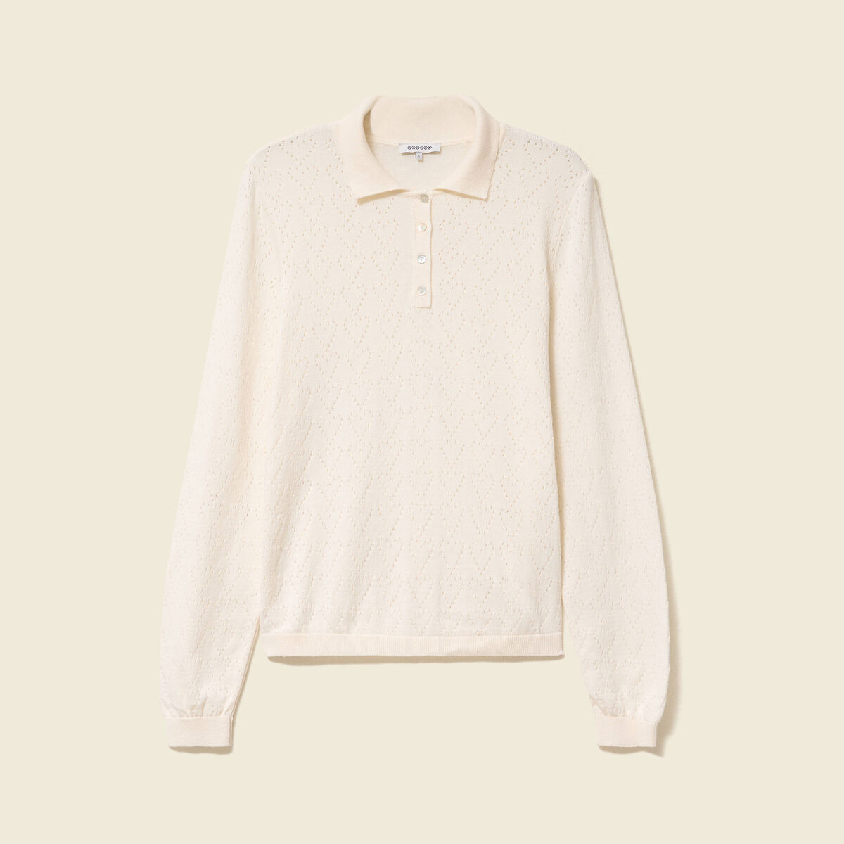 Pull ajour&eacute; manches longues en coton ecru femme