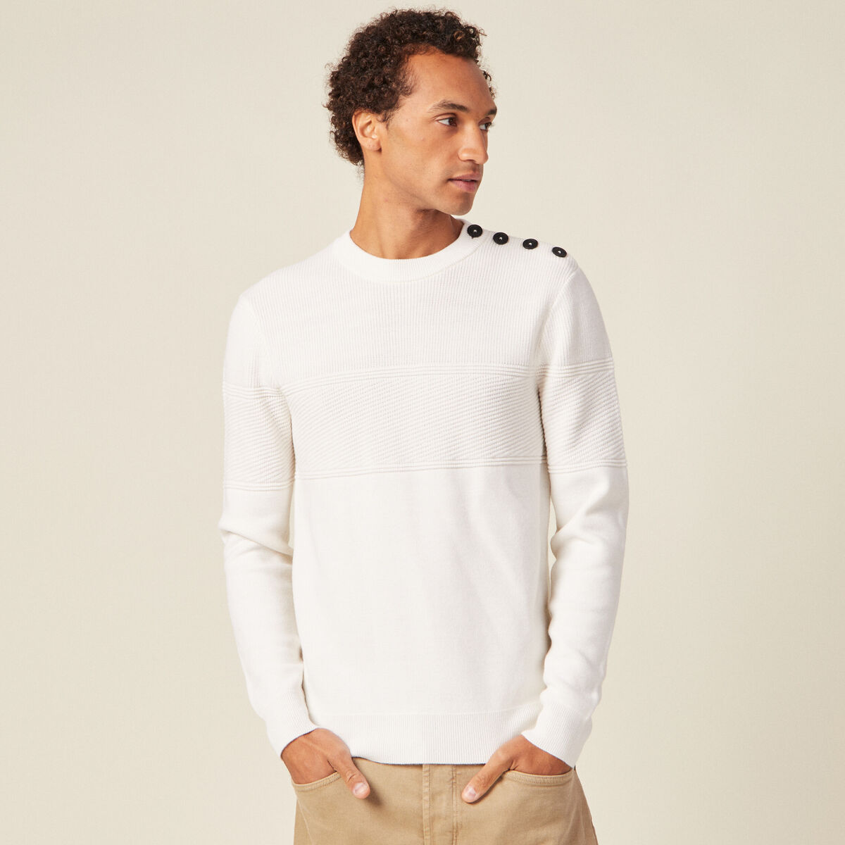 Pull manches longues ecru homme