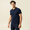 Polo cintr&eacute; en coton manches courtes bleu marine homme