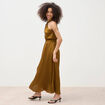 Robe satin&eacute;e col montant sans manches vert olive femme