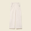 Pantalon large taille haute en velours ivoire femme