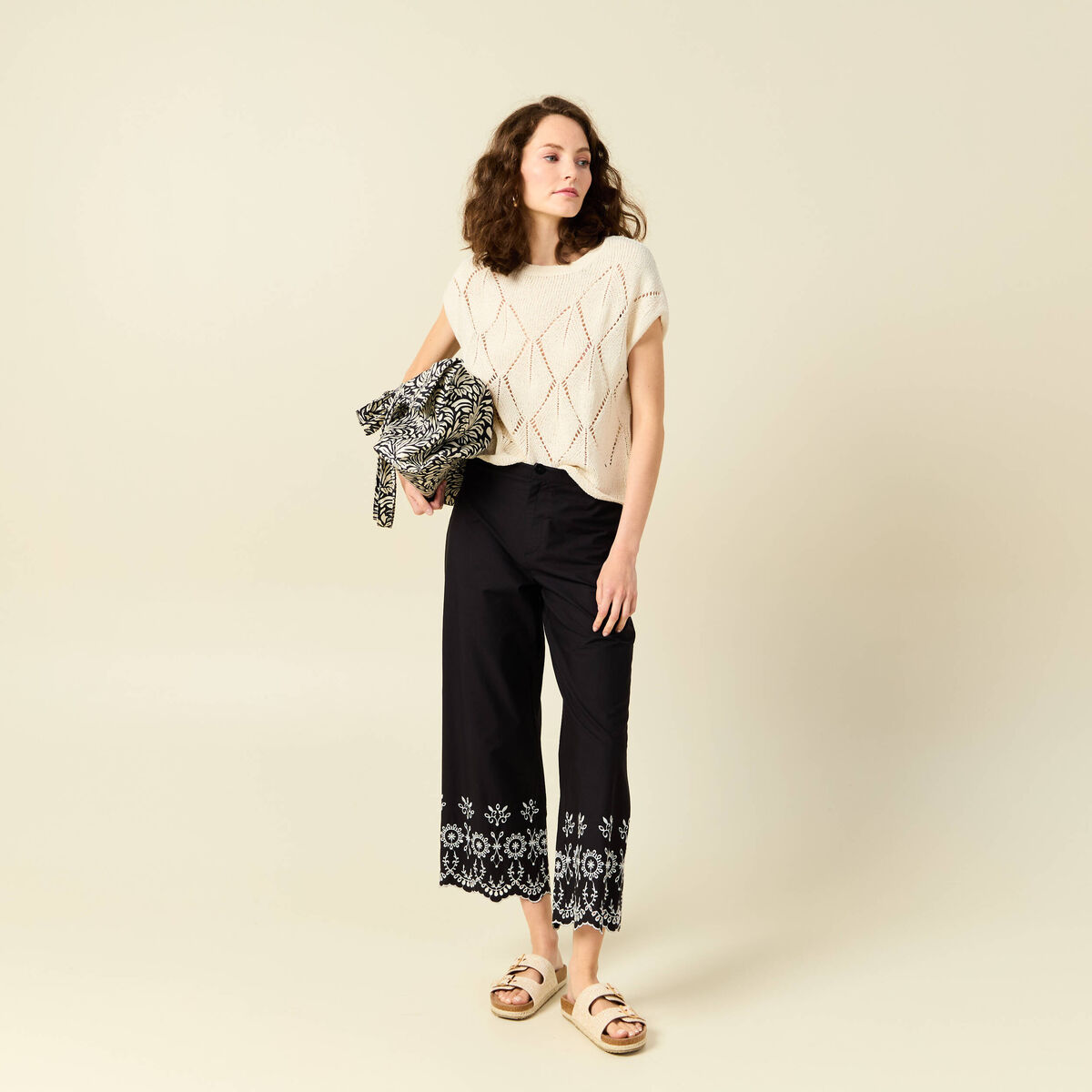 Pull ajouré éco-responsable beige femme