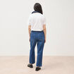 Jeans straight taille haute broderie bleu clair femme