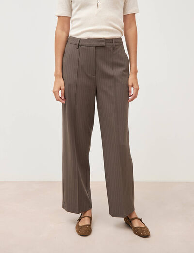 Pantalon droit taille haute taupe femme