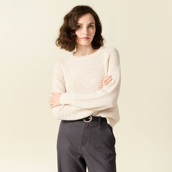 Pull manches longues sequins ecru femme