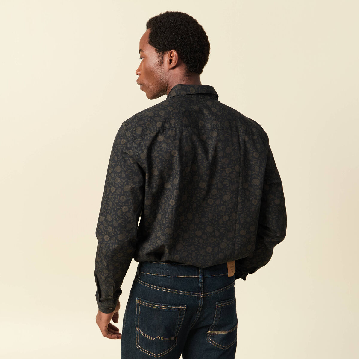 Chemise manches longues en coton noir homme