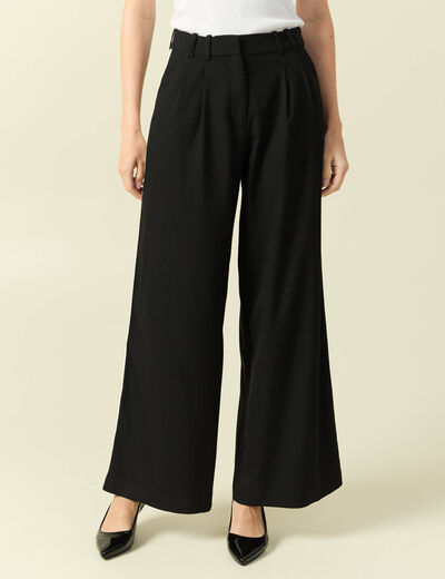 Pantalon large taille haute noir femme