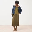 Pull droit col v manches longues vert kaki femme