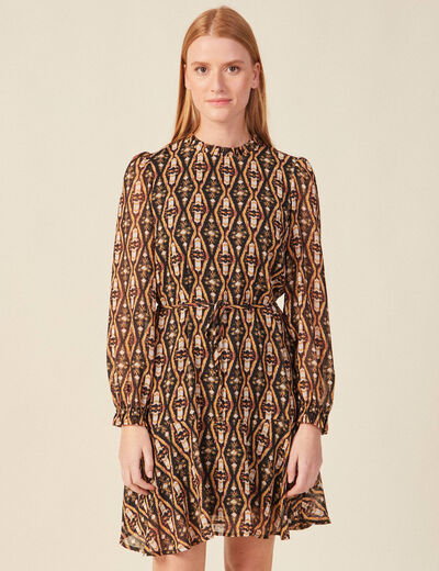 Robe trapèze col montant camel femme