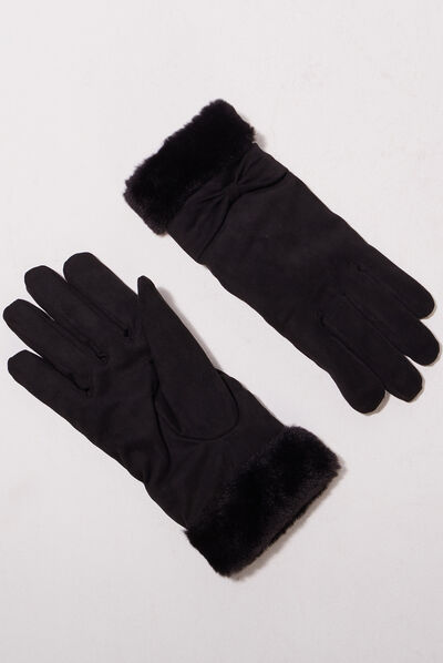 Gants avec noeuds noir femme