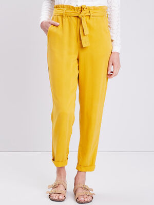 Pantalon slouchy ceinture jaune moutarde femme