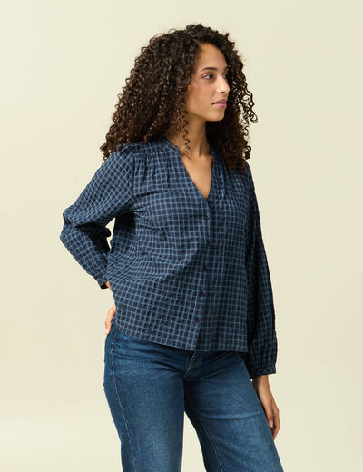 Chemise manches longues col rond noir femme