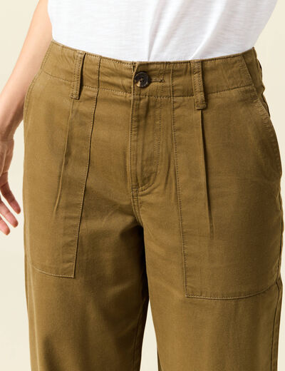 Jeans barrel taille haute 7/8&egrave;me vert kaki femme