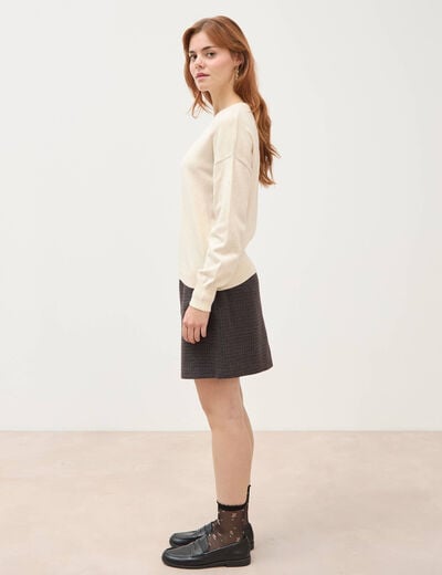 Pull droit col rond manches longues creme femme