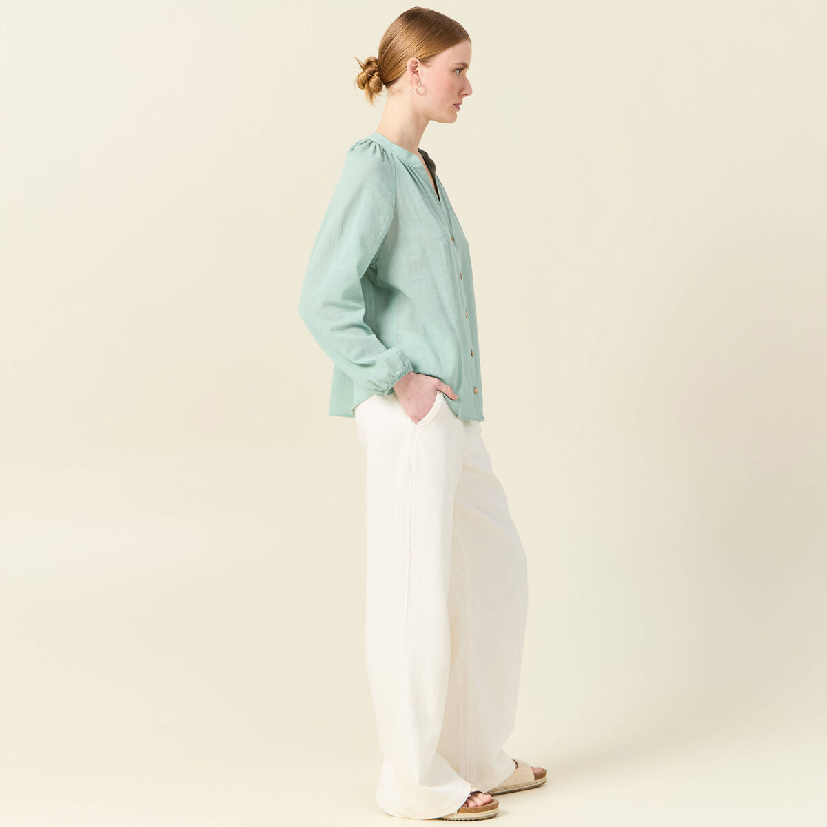 Chemise manches longues vert pastel femme