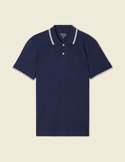 Polo cintr&eacute; en coton manches courtes bleu marine homme