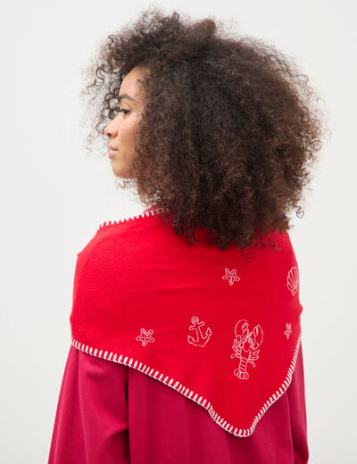 Foulard brod&eacute; rouge femme