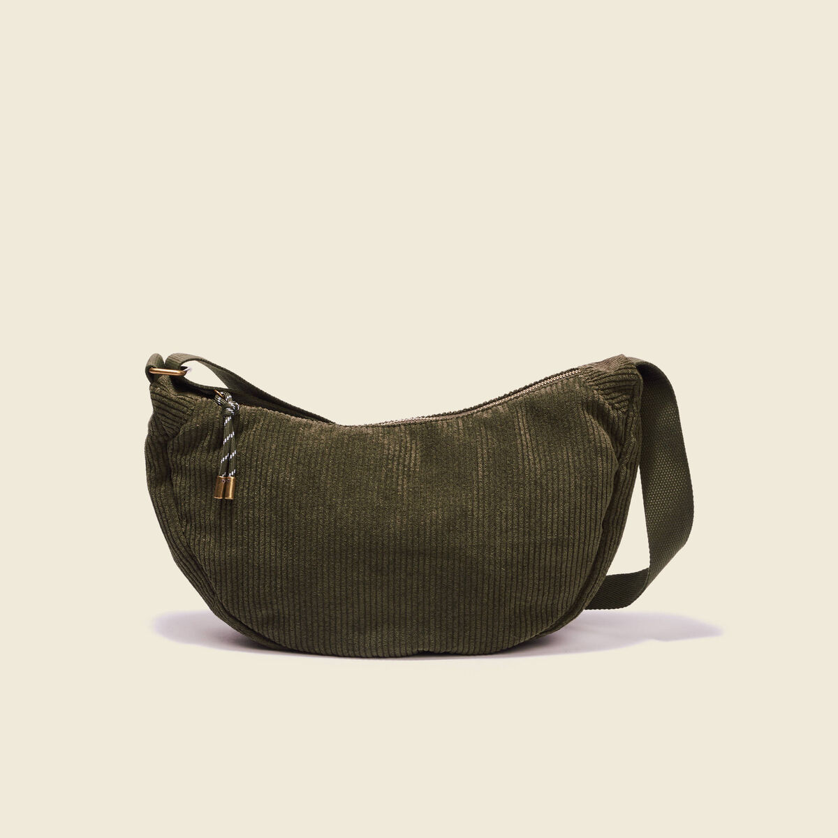 Sac banane velours c&ocirc;tel&eacute; taupe femme