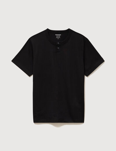 T-shirt col mao manches courtes en coton noir homme