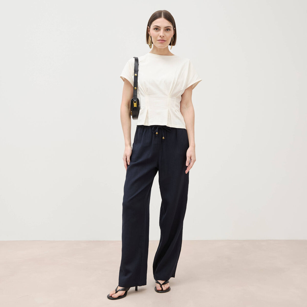 Pantalon standard fluide bleu marine femme