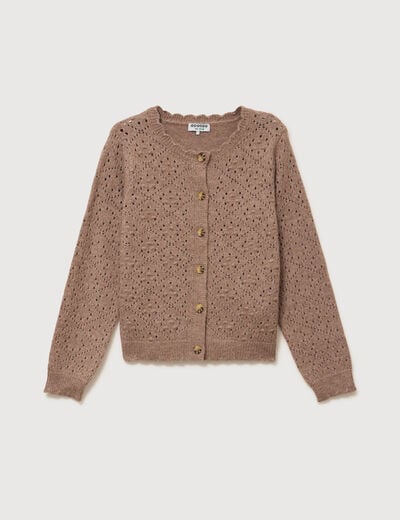 Gilet manches longues col rond taupe femme