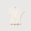 Blouse cintr&eacute;e col v manches courtes ecru femme
